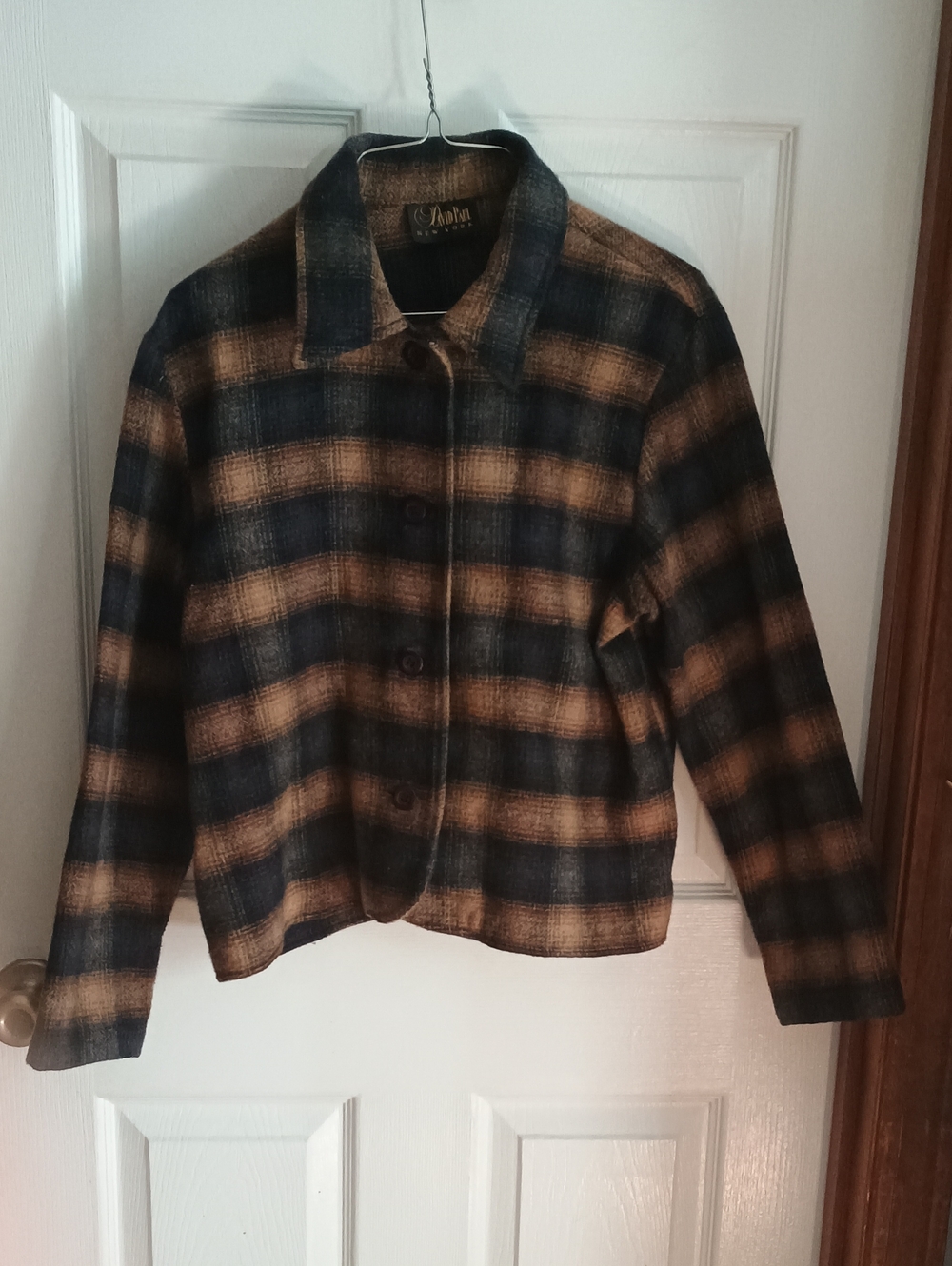 Vintage David Paul New York,Plaid Button-Front Women's Jacket in Navy and Brown